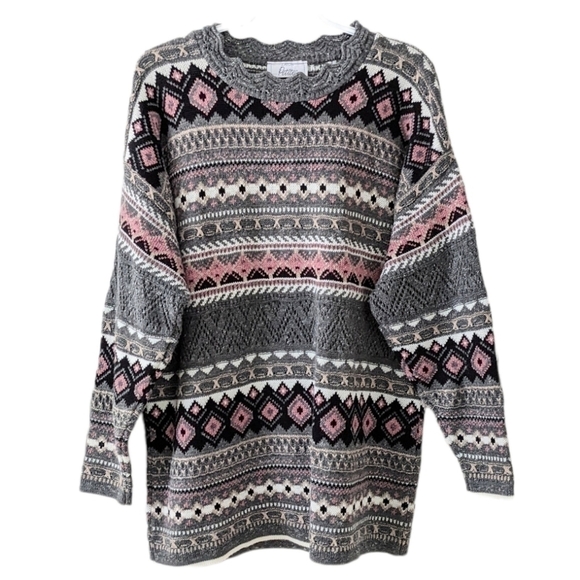 Vintage Eaton wool blend floral knit granny sweater dark green Large i1 - Picture 1 of 7